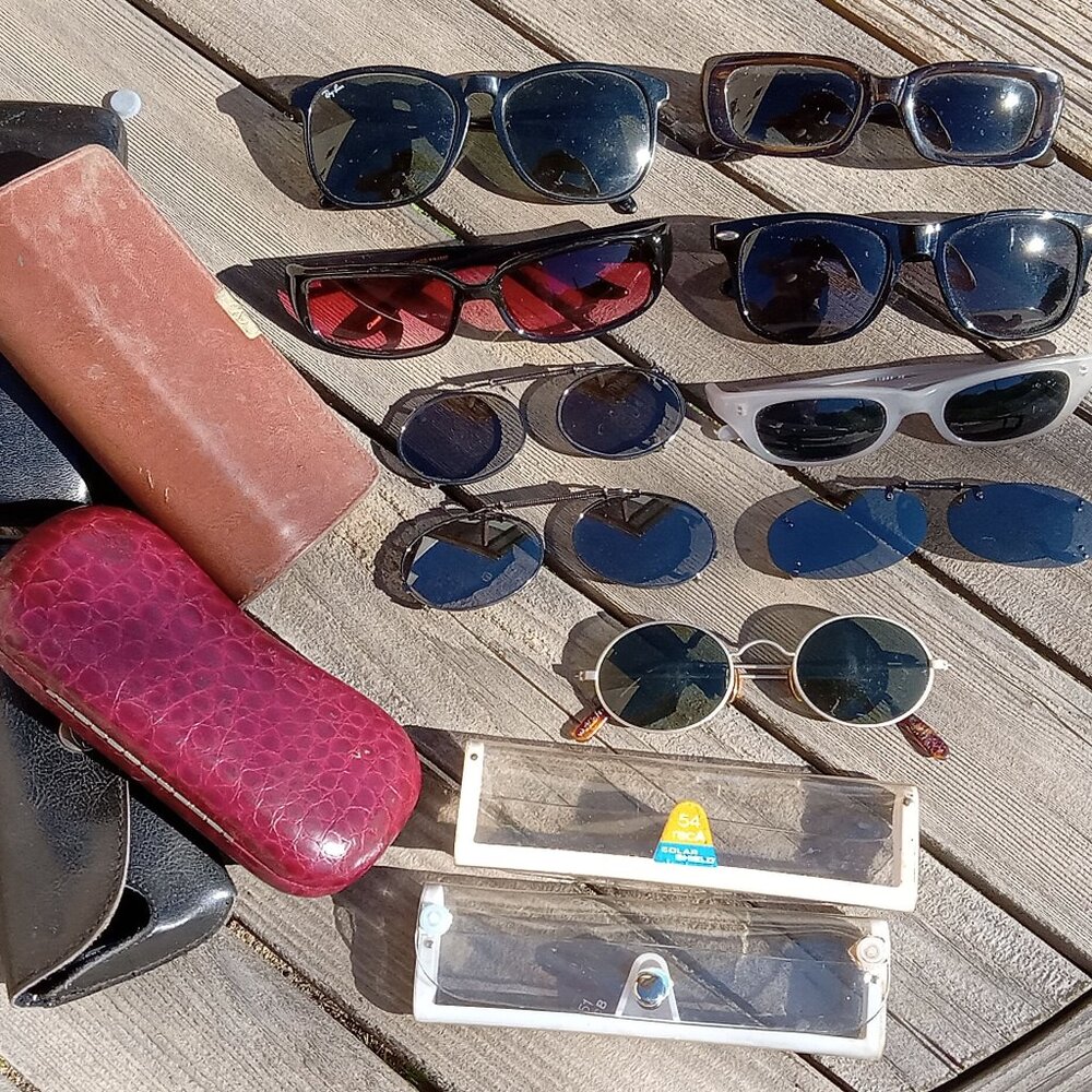 Lot of 8 Assorted Sunglasses incl. Clip Ons + 5 Cases